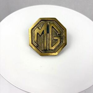 Vintage MG Motor Cars Solid Brass Belt Buckle Octagon Logo Automotive Accessory